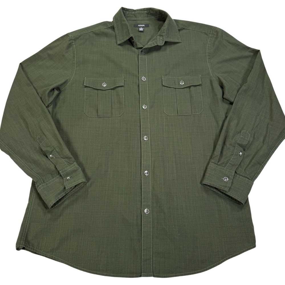 Alfani Olive Green Utility Button Up Shirt Mens Medium Cotton Blend Casual